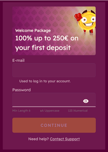 Registration at Letsjackpot casino